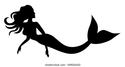 Vector illustrations of silhouette of swimming beautiful mermaid