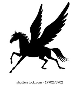 Vector illustrations of silhouette of winged horse Pegasus