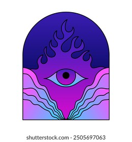 Vector illustrations in simple line style, boho abstract prints, simple arcs with natural landscapes with mountains and hills, stairs and mystic elements, logo design and print template