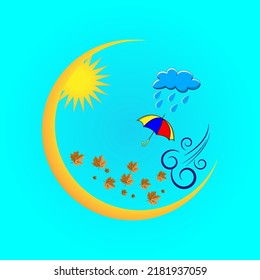 Vector illustrations with simple pictures. Hello, autumn. Clouds, wind, rain. Signature Autumn mood.