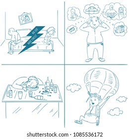 Vector illustrations in sketch style of the life situations