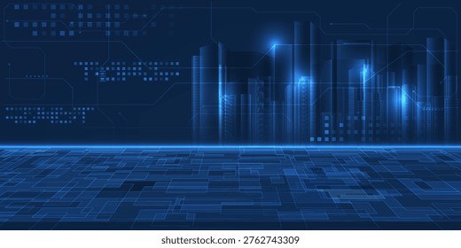 Vector illustrations of smart city uses advanced technologies.