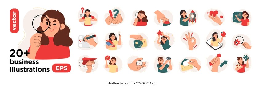 Vector illustrations for social media marketing with characters. The concept of a business idea, startup, organization, brainstorming. Vector illustration isolated on a white background