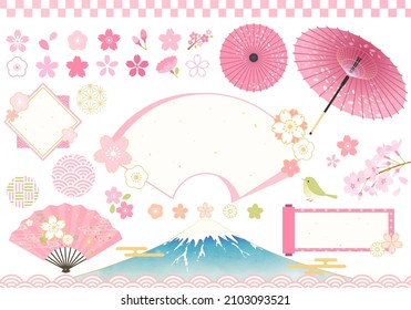 Vector illustrations of spring such as cherry blossoms and Mt. Fuji

translation: Fuji (Fuji is the name of a mountain in Japan.) 
translation: sakura (cherry-blossom) 