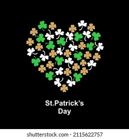 Vector illustrations of St. Patrick's day greeting card with a heart made of clover leaves