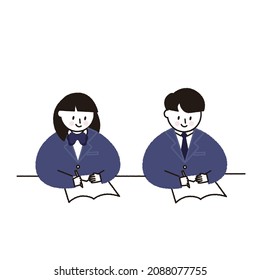 Vector illustrations of students studying in uniform.