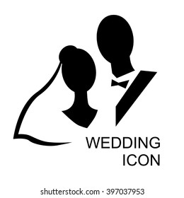 Vector illustrations of stylized black-and-white image of bride and groom. Wedding icon