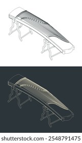 Ilustrações vetoriais do instrumento chinês estilizado guzheng