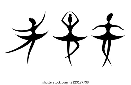 Vector illustrations of stylized image ballerinas icon set