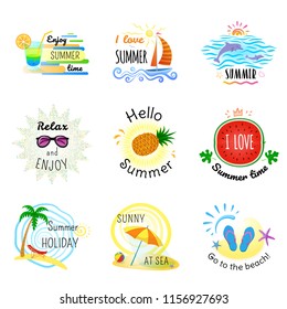 Vector illustrations for summer holiday, travel agency, sea and sun, beach vacation and party.