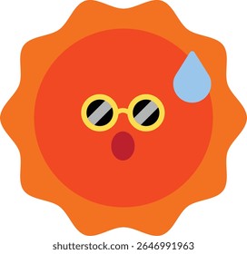 Vector illustrations of the sun with sunglasses representing heatwave and public health concerns. Ideal for materials on heat illness prevention, UV exposure, and summer health warnings.