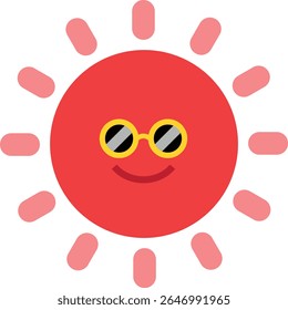 Vector illustrations of the sun with sunglasses representing heatwave and public health concerns. Ideal for materials on heat illness prevention, UV exposure, and summer health warnings.