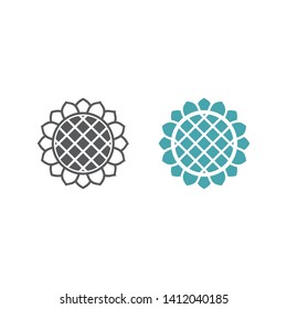 Vector illustrations of sunflower. Rich harvest of farmer. Sunflower design concept from Ecology collection. Set of two icons. Vector illustration. Flat design