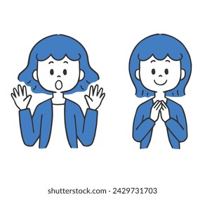 Vector illustrations of a surprised woman and a grateful woman