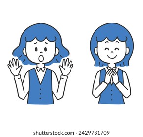 Vector illustrations of a surprised woman and a grateful woman