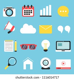 Vector illustrations of symbols blogging, copyrighting and advertising. Set icons for blog content media, message and copyright