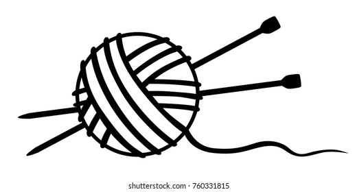 Vector illustrations of tangle of thread and knitting needles icon