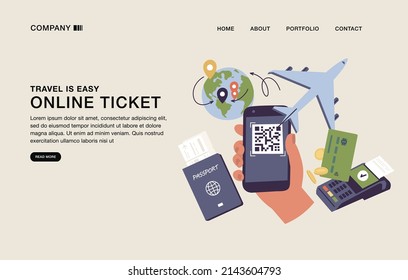 Vector Illustrations template design of landing page with concept of online airplane ticket order
