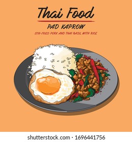 Vector illustrations of Thai food (Pad Kraprow)