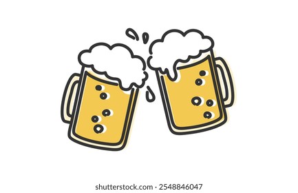 Ilustrações vetoriais de torradas com cerveja. Largura da linha editável.