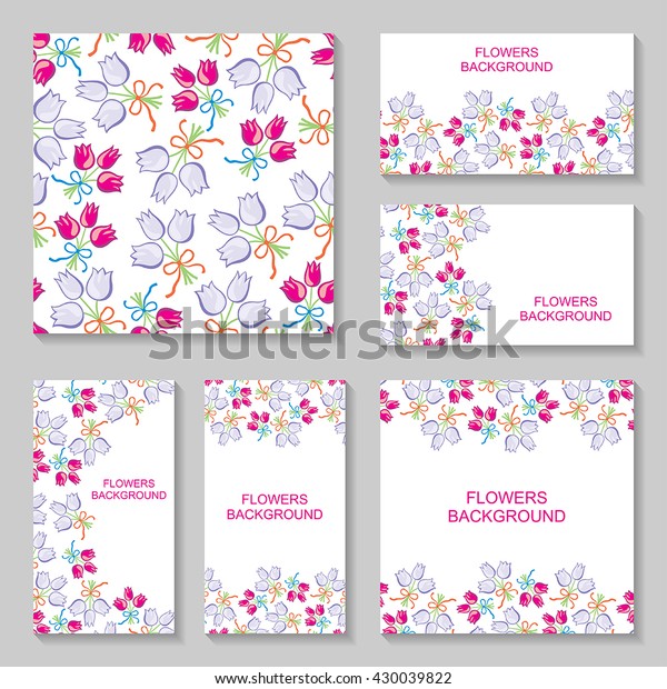 Vector illustrations of tulips flowers\
bouquets business cars on white\
background