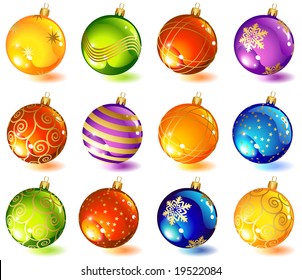 vector illustrations - twelve christmas glass ball