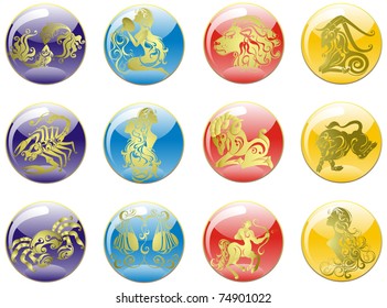 Vector Illustrations of the twelve horoscope zodiac star signs