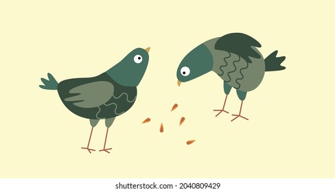 Vector illustrations with two pigeons