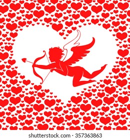 Vector illustrations of Valentines day card with Amur in heart