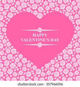Vector illustrations of Valentines day card with hearts on pink roses background