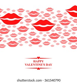 Vector illustrations of Valentines day card with pink kisses horizontal ornament
