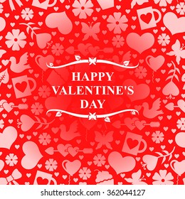 Vector illustrations of Valentines day card with pink valentines element on red background