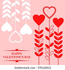 Vector illustrations of Valentines day card with hearts flowers on pink background