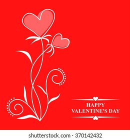 Vector illustrations of Valentines day card with decorative contour hearts flowers on red background