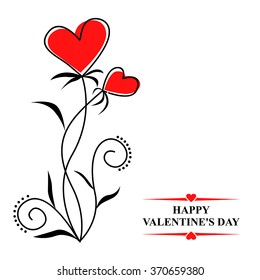 Vector illustrations of Valentines day card with decorative contour hearts flowers 