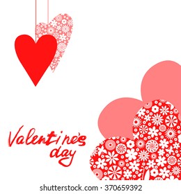 Vector illustrations of Valentines day card with patterned hearts