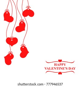 Vector illustrations of Valentines day card with hearts hanging