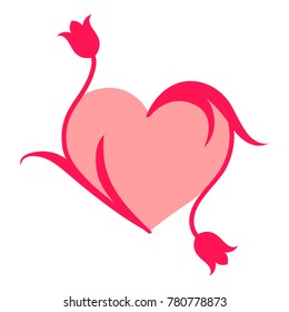 Vector illustrations of Valentines day card heart with pink tulips