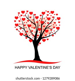 Vector illustrations of Valentines day greeting card with hearts tree