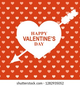 Vector illustrations of Valentines day greeting card with decorative hearts and arrow on red background