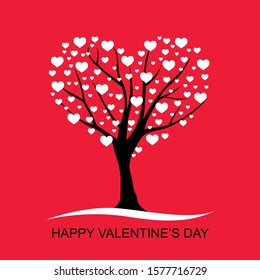 Vector illustrations of Valentines day greeting card with hearts tree on red background