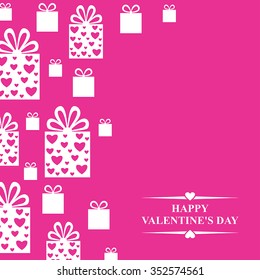Vector illustrations of Valentines day greeting card with gifts decorated hearts