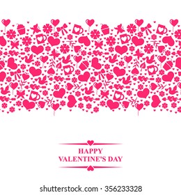 Vector illustrations of Valentines day greeting card with horizontal valentines ornament