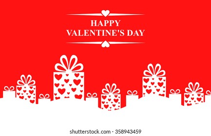 Vector illustrations of Valentines day greeting card with decorative gifts on red background