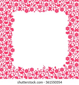 Vector illustrations of Valentines day greeting frame with flowers and hearts ornament