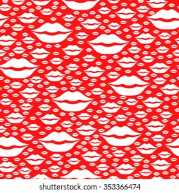 Vector illustrations of Valentines pattern, seamless kisses on red background