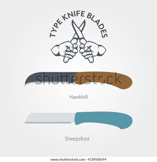 Vector  Illustrations variants type knife\
blades. Icon for web design, instructions and illustrations. A\
simple illustration of hand folding knife for everyday carrying,\
stylized illustration