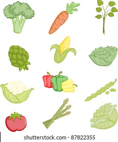 A vector illustrations of a variety of vegetables icons