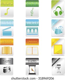 a vector illustrations of a variety of web and everyday used items icons on a blank background