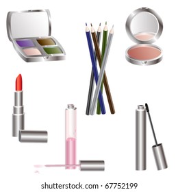 Vector illustrations of various beauty products isolated on a white background